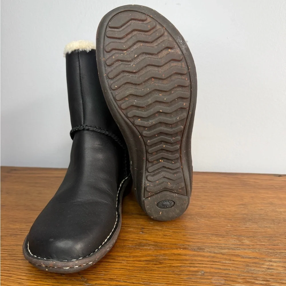 UGG Boots Size 6 • Lillie Snow Boots Black Leather Round Toe Comfort Ankle Top.